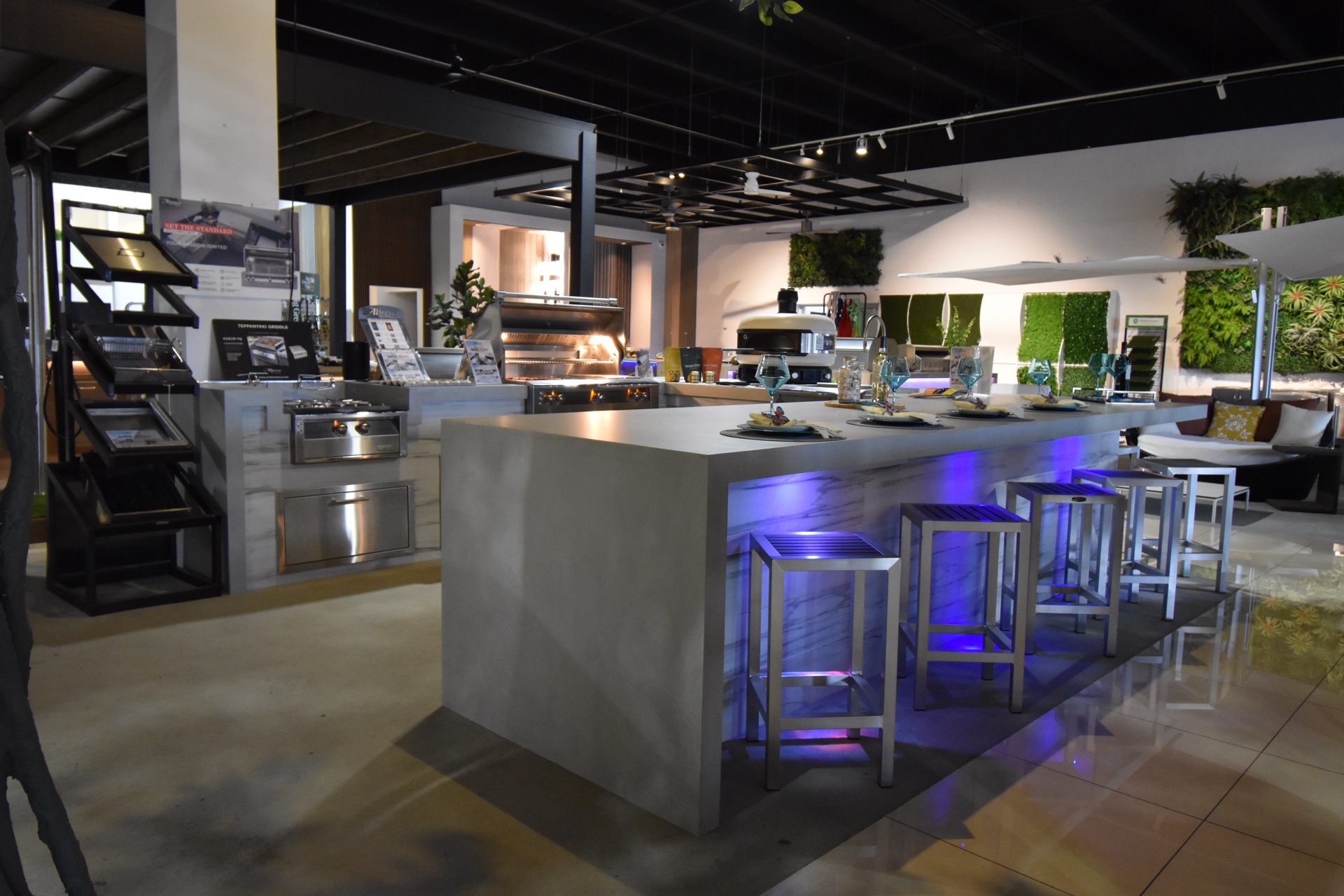 Kitchen island with blue LED
